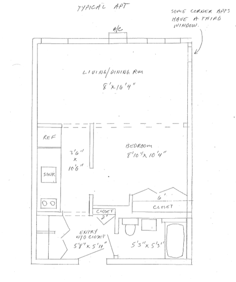 Floor plan for studio, 1 bath, 368 sqft